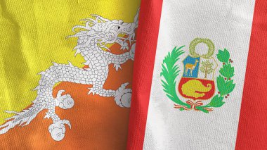 Peru ve Butan iki bayraklı tekstil kumaşı 3D.