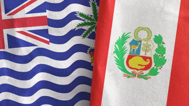 Peru ve İngiliz Kızılderili Toprakları. İki bayrak, 3 boyutlu kumaş.