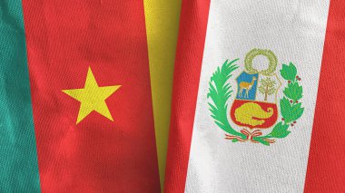 Peru ve Kamerun iki bayraklı tekstil kumaşı 3D.