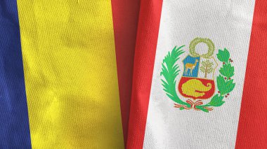 Peru ve Çad iki bayrak tekstil kumaşı 3D görüntüleme
