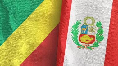 Peru ve Kongo 'nun iki bayrağı tekstil kumaşı 3D.