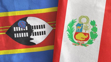 Peru ve Eswatini Svaziland iki bayraklı tekstil kumaşı 3D