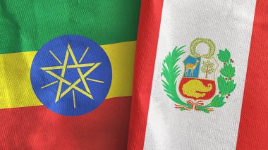 Peru ve Etiyopya iki bayraklı tekstil kumaşı 3D
