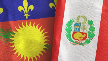 Peru ve Guadeloupe iki bayraklı tekstil kumaşı.