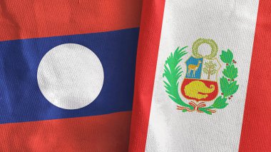 Peru ve Laos iki bayraklı tekstil kumaşı.