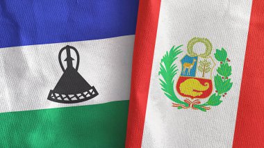 Peru ve Lesotho iki bayraklı tekstil kumaşı 3D.