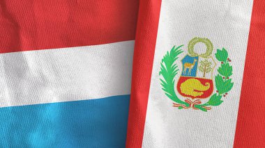 Peru ve Lüksemburg 2 bayraklı tekstil kumaşı 3D