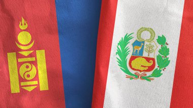 Peru ve Moğolistan iki bayraklı tekstil kumaşı.