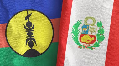 Peru ve Yeni Kaledonya 2 bayraklı tekstil kumaşı 3D