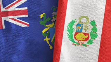 Peru ve Pitcairn Adaları iki bayraklı tekstil kumaşı 3D