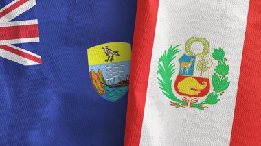 Peru ve Saint Helena iki bayraklı tekstil kumaşı.