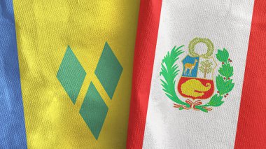 Peru ve Saint Vincent ve Grenadines iki bayraklı tekstil 3D