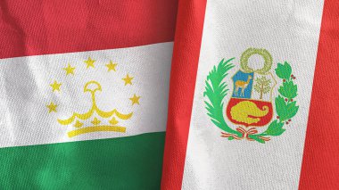 Peru ve Tacikistan iki bayraklı tekstil kumaşı 3D.