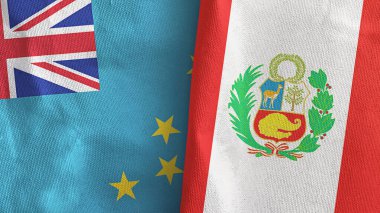Peru ve Tuvalu iki bayraklı tekstil kumaşı 3D.