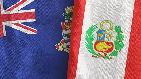 Peru ve Cayman Adaları iki bayraklı tekstil kumaşı.