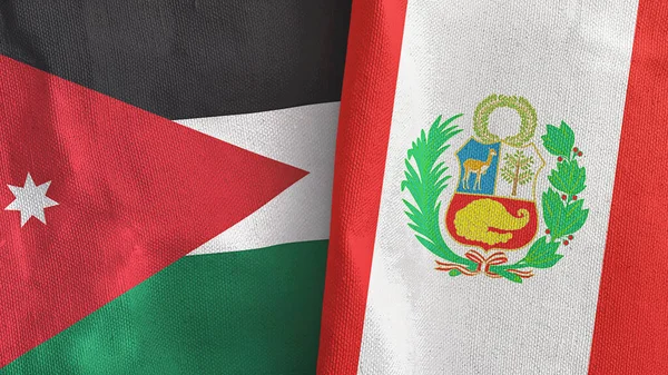 Perú y Jordania dos banderas de tela textil 3D renderizado — Foto de Stock