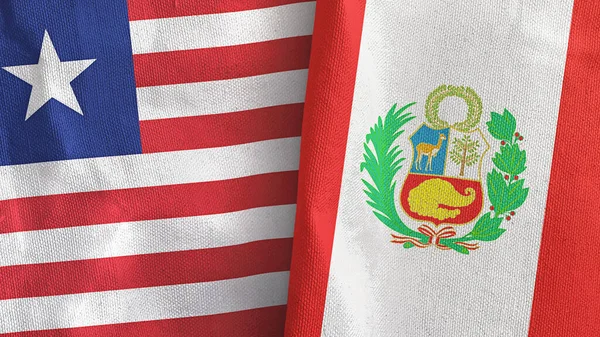 Perú y Liberia dos banderas de tela textil 3D renderizado —  Fotos de Stock