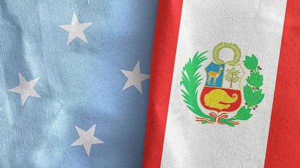 Peru i Mikronezja dwie flagi tkaniny tekstylne 3D renderowania — Zdjęcie stockowe