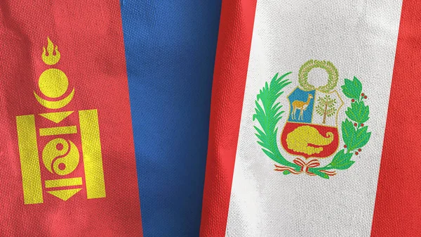Peru ve Moğolistan iki bayraklı tekstil kumaşı.