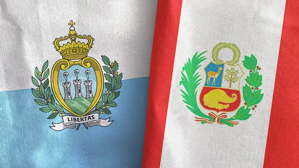 Peru och San Marino två flaggor textilduk 3D-rendering — Stockfoto