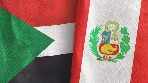 Perú y Sudán dos banderas de tela textil 3D renderizado — Foto de Stock