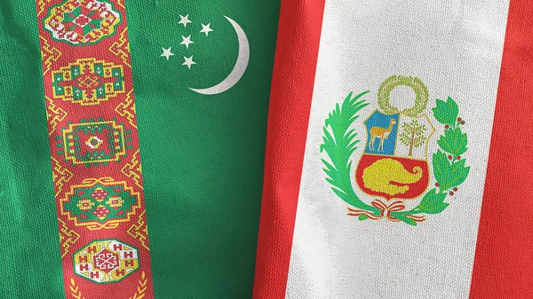 Perú y Turkmenistán dos banderas tela textil 3D renderizado — Foto de Stock