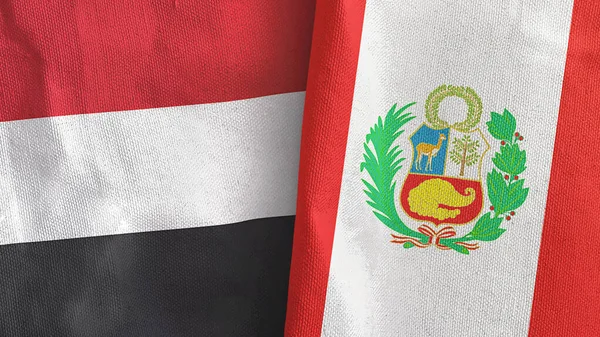 Перу та Ємен два прапори текстильного одягу 3D рендеринга — стокове фото