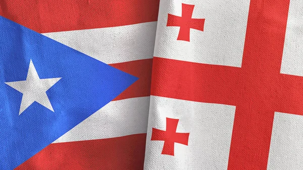 Gürcistan ve Porto Riko 'da iki bayraklı kumaş 3D. — Stok fotoğraf