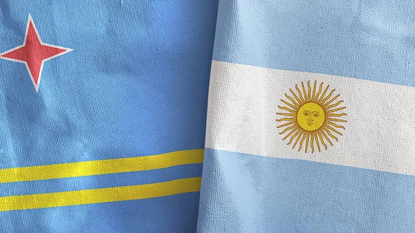 Argentina and Aruba two flags textile cloth 3D rendering — Stock Photo, Image