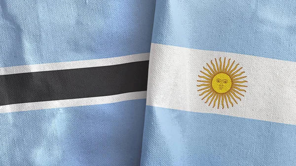 Argentina och Botswana två flaggor textilduk 3D-rendering — Stockfoto