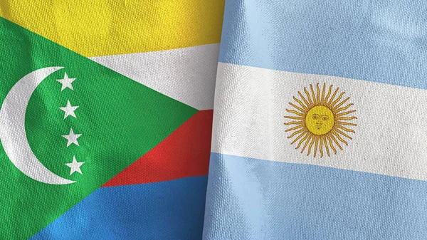 Аргентина и Коморы два флага текстильная ткань 3D рендеринг — стоковое фото