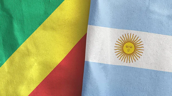 Argentina och Kongo två flaggor textilduk 3D-rendering — Stockfoto