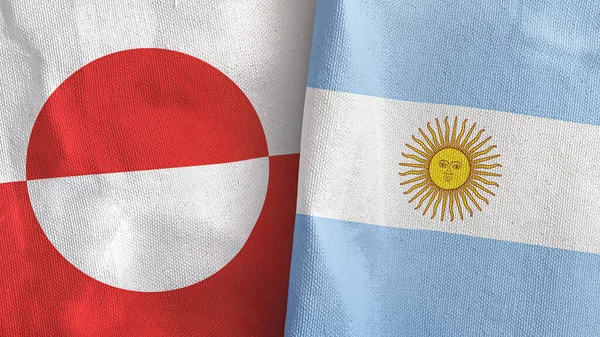 Argentina and Greenland two flags textile cloth 3D rendering — Stock Photo, Image