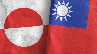 Tayvan ve Grönland 'da iki bayraklı kumaş 3D.