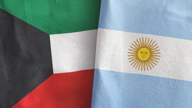 Arjantin ve Kuveyt iki bayraklı tekstil kumaşı 3D