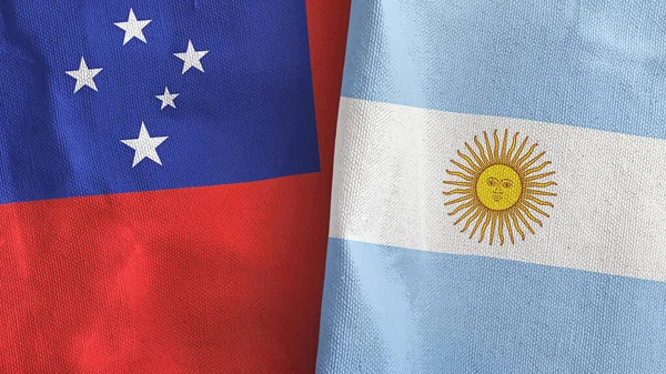 Argentina and Samoa two flags textile cloth 3D rendering — Stock Photo, Image