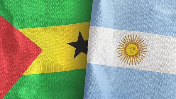 Аргентина и Сан-Томе и Принсипи два флага текстильная ткань 3D рендеринг — стоковое фото