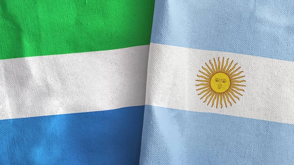 Аргентина и Сьерра-Леоне два флага текстильная ткань 3D рендеринг — стоковое фото