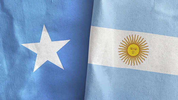 Argentina och Somalia två flaggor textilduk 3D-rendering — Stockfoto