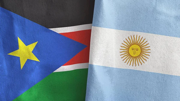 Аргентина и Южный Судан два флага текстильная ткань 3D рендеринг — стоковое фото