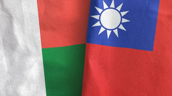 Taiwan og Madagaskar to flag tekstil klud 3D rendering - Stock-foto