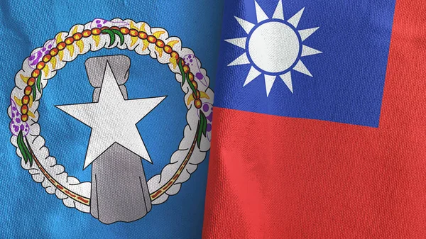 Taiwan en de Noordelijke Marianen twee vlaggen textiel doek 3D rendering — Stockfoto