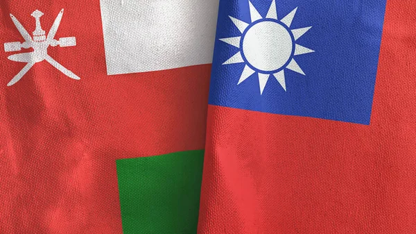 Taiwan og Oman to flag tekstil klud 3D rendering - Stock-foto