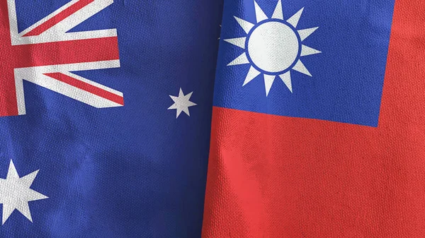 Taiwan and Australia two flags textile cloth 3D rendering — Stock Photo, Image