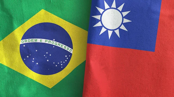 Taiwan og Brasilien to flag tekstil klud 3D rendering - Stock-foto