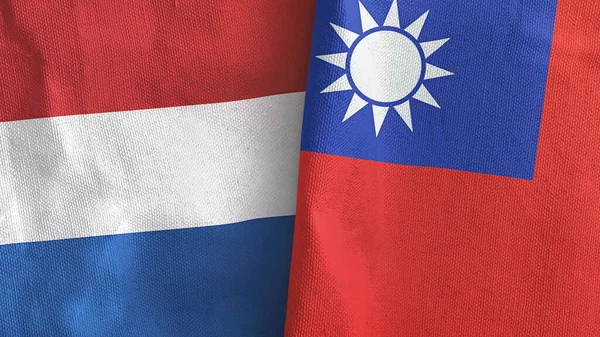 Taiwan and Netherlands two flags textile cloth 3D rendering — Stock Photo, Image