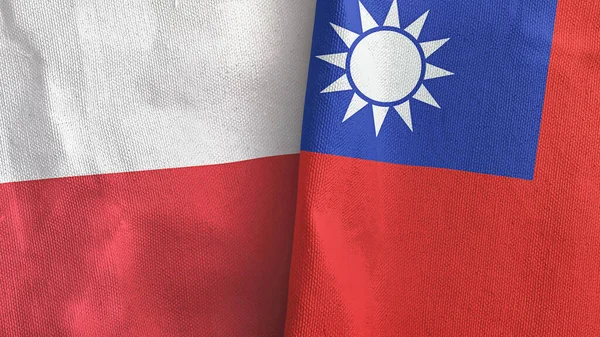 Taiwan and Poland two flags textile cloth 3D rendering — Stock Photo, Image