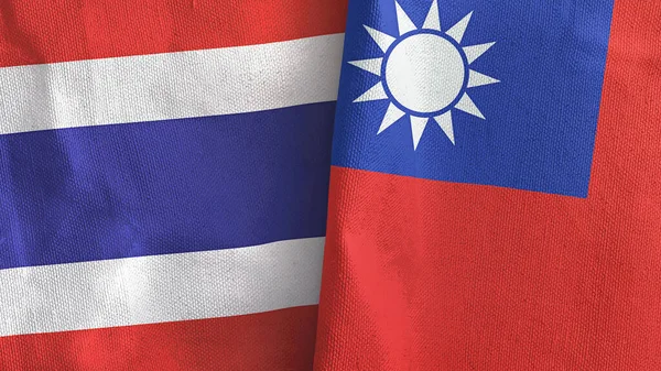 ताइवान और थाईलैंड दो झंडे वस्त्र कपड़ा 3 डी रेंडरिंग — स्टॉक फ़ोटो, इमेज