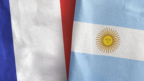 Argentina and France two flags textile cloth 3D rendering — Stock Photo, Image