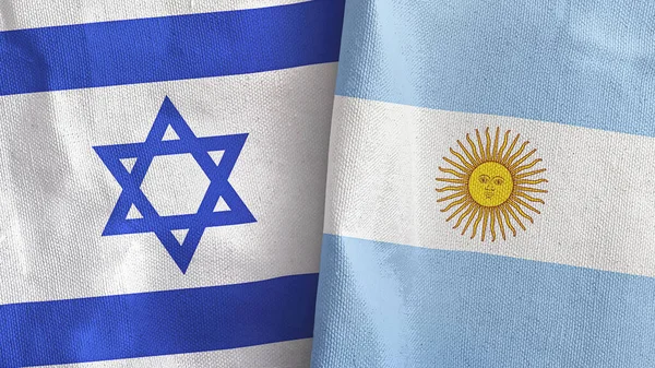 Argentina and Israel two flags textile cloth 3D rendering — Stock Photo, Image
